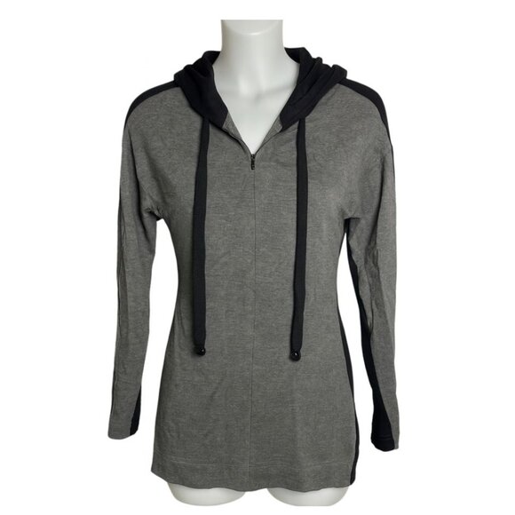 Akris Punto Women’s Hoodie Size 4 Gray Black Colorblock Half Zip Super Soft - Picture 1 of 6